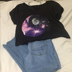 Black Graphic Tee with Back Cutouts